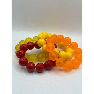 Colorful Stretch Bead Bracelets In Red Yellow & Orange Set Of 4